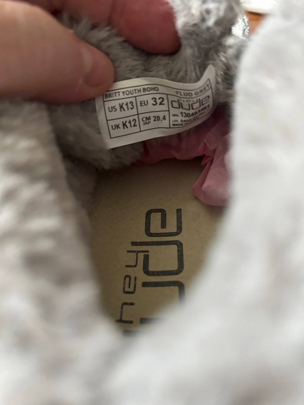 Hey Dude Britt Youth BOHO Gray Faux-Fur Slip-On Shoes with Pink Laces 13 kids - Picture 5 of 8